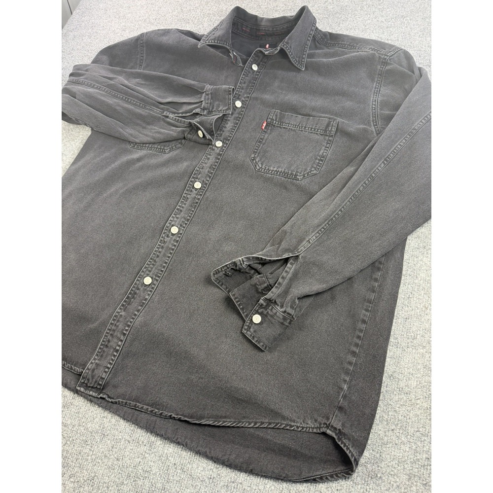 Vintage Levis Denim Shirt men's XL Black Jean Metal Buttons Pockets Red Tab y2k
